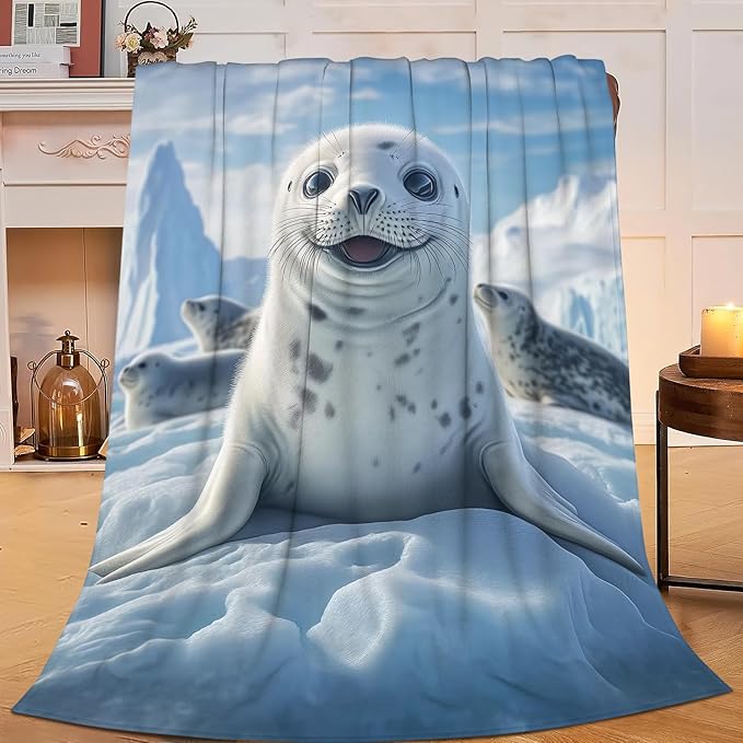 Cute Seal Throw Blanket Ocean Seal Flannel Blankets Seals Lover Fleece Plush Super Soft Cozy Warm Marine Life Decor Gifts for Boys Girls Kids Adults Men Women 50" x 60"
