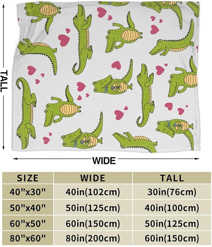 Crocodile Blanket Super Cozy Soft Alligator Throw Blanket Warm Plush Crocodiles Stuff Fluffy Fleece Flannel Gift Blankets for Women Girls Boys Adults 60"X50"