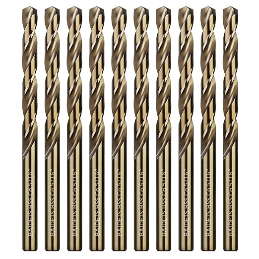 5/16 Inch Cobalt Drill Bits - Set of 10 Pcs, BAIDETS M35 High Speed Steel Jobber Drill Bits, Twist Drill Bits Set for Hard Metal, Stainless Steel, Cast Iron, Plastic and Wood