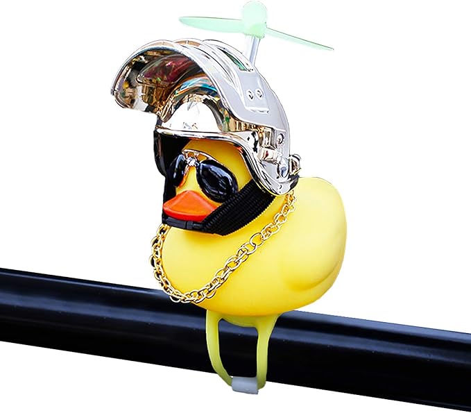 wonuu Rubber Duck Toy Car Ornaments Yellow Duck Car Dashboard Decorations Squeeze Duck Bicycle Horns with Propeller Helmet