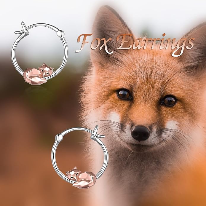 Fox/Pig/Mushroom/Cat Earrings Sterling Silver Cute Hoop Earrings Animal Jewelry Gifts for Women Daughter