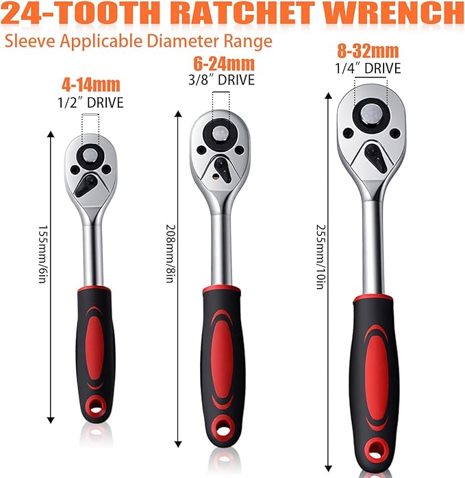 Lasnten 8 Pcs Universal Socket Wrench Set Including 8", 10", 12” Adjustable Wrench, 52 In1 and 48 In1 Dog Bone spanner, 1/4", 3/8", 1/2" Drive Ratchet spanner for Home Bicycle and Car Repair