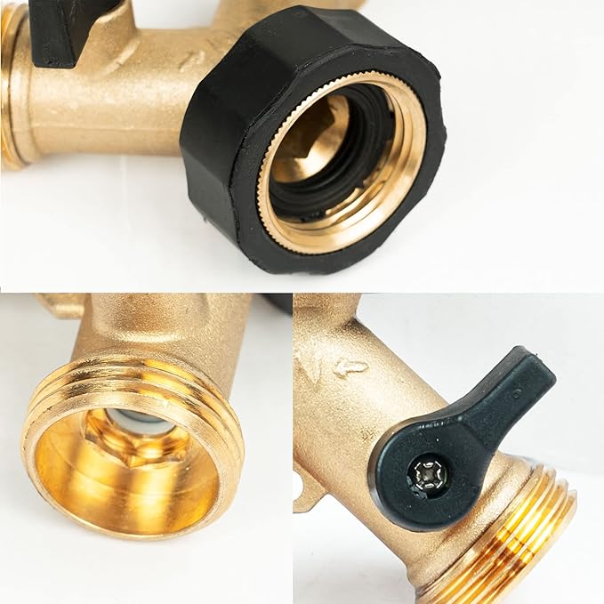 2 Pack Brass Garden Hose Splitter 2 Way, Hose Y Splitter 3/4 Inch Heavy Duty Brass Hose Connector Tap Splitter, Hose Spigot Adapter 2 Valves with Rubber Washers