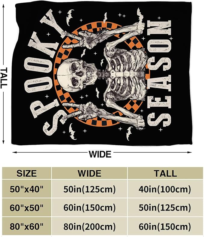 Gothic Skull Halloween Blanket, Skeleton Bones Throw Blanket, Hippie Fuzzy Plush Blankets Ultra Soft for Skull Lover Gift Kids Teens Women Men Girls Boys Stuffed Decor for Bedding Sofas Couch 50"X40"
