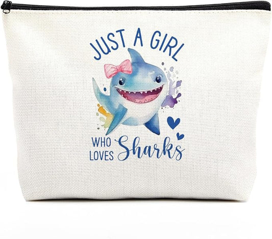 Shark Makeup Bag for Girls, Cute Shark Gift for Women, Gifts for Sharks Lovers, Small Shark Lover Travel Cosmetic Bag Zipper Pouch for Daughter granddaughter, Cool Shark Lovers Gifts for Birthday