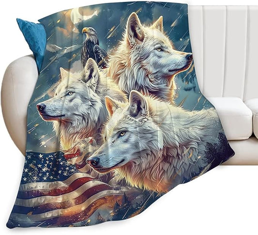 Tijuboni American Wolf Throw Blanket Wolf Gifts for Girls Boys Women Men Kids Adults Soft Flannel Fleece Blanket for Couch Sofa Bed Home Decor 40"x50"