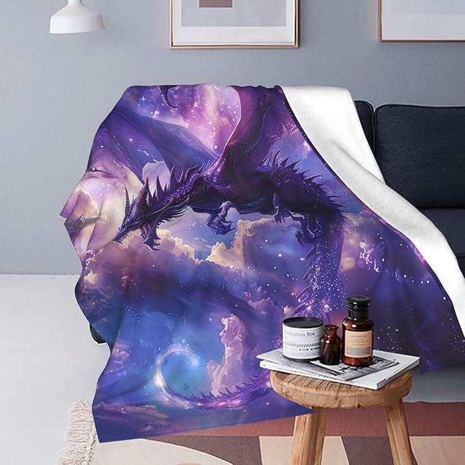Space Dragon Blue Cool Decor Throw Blanket - Cozy Plush Flannel Fleece Warm Soft Lightweight Fuzzy Blanket for Dragon Lovers - Gifts for Boys, Girls, Teens, Women - Bed, Sofa, Couch - 60"X80"