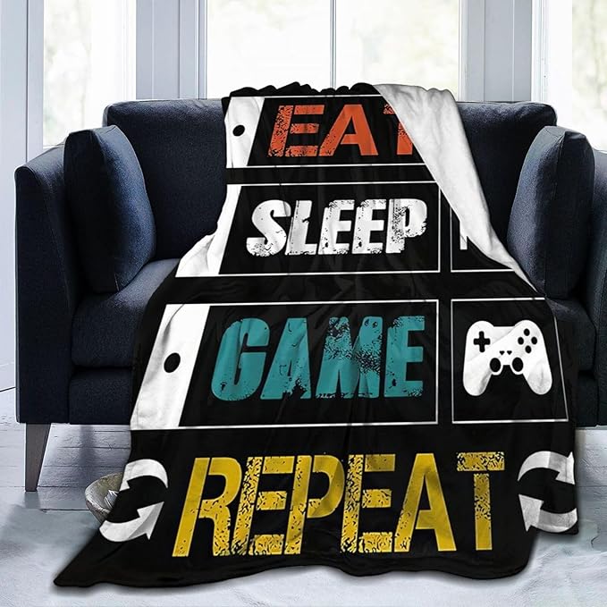 Game Blanket Gaming Gamer Throw Blanket Cozy Plush Black and White Fleece Flannel Ultra Soft Blankets Lightweight Fuzzy Party Gifts for Girls Boys Women Men Adult Kids 50"X40"