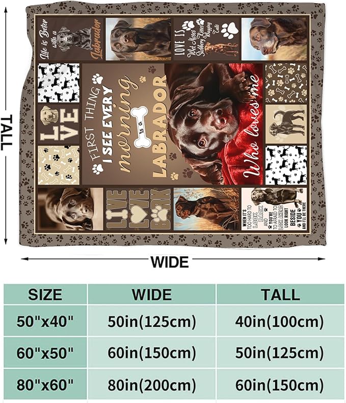 Dynova Labrador Dog Blanket Cozy Plush Chocolate Lab Lovers Throw Blankets Fuzzy Flannel Fleece Animal Gifts for Girls Boys Women Men 80"X60"