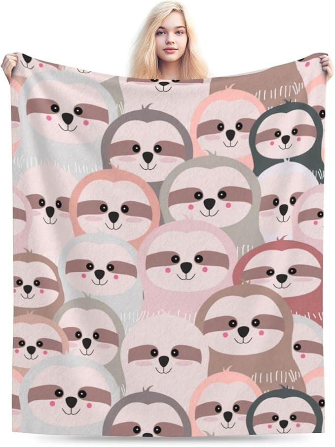 Sloth Blanket Soft Cozy Pink Sloth Flannel Fleece Throw Blanket Fluffy Warm Animal Plush Bedding Stuff Decor Blankets Sloth Gifts for Lover Girls Boys Kids Women Adults Bed Travel 40"x50"