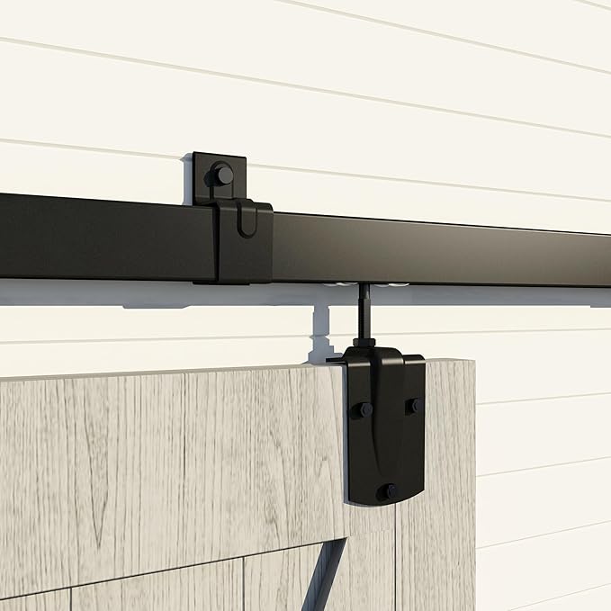 24FT Heavy Duty Box Rail Exterior Sliding Barn Door Hardware Kit, 450 lbs Capacity, Black Powder Coated Finish,Kit for Outdoor,Fit MAX 2 X Door Width 144in