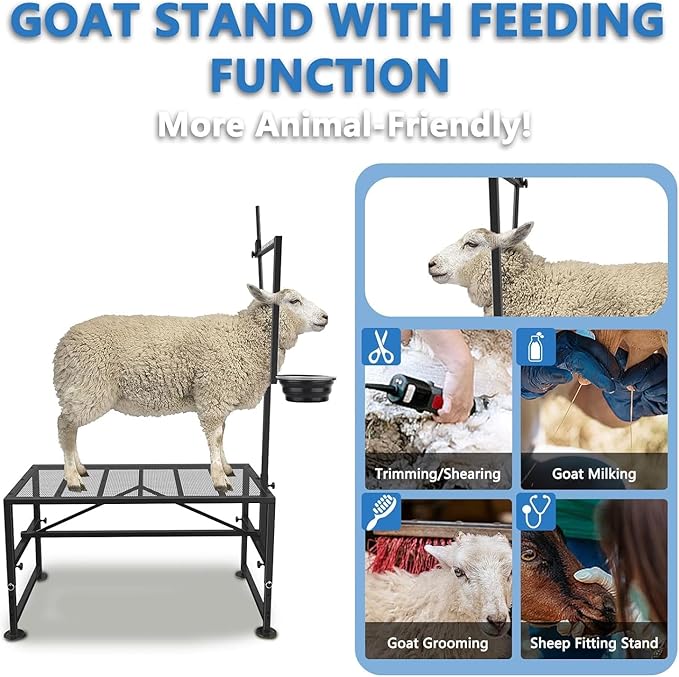 400 LBs Goat Milk Stand for Pygmy and Dwarf Goats, Goat Stand with Feed Bin, Goat Milking Stand for Sheep Trimming and Milking, Hoof Trimming Stand Adjustable Size, Iron Black