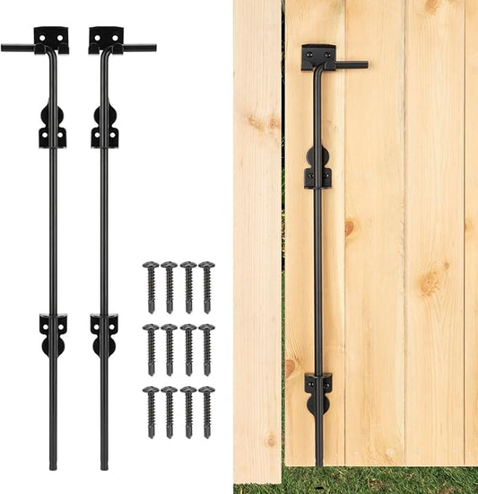 24" Cane Bolt Heavy-Duty Drop Rod for Gate, Gate Ground Latch for Wooden Fences Metal Gates Doors, Metal Gates Doors Stopper for Gate Ground, Wrought Iron Gate Latches, Black Finish(2 Pack)