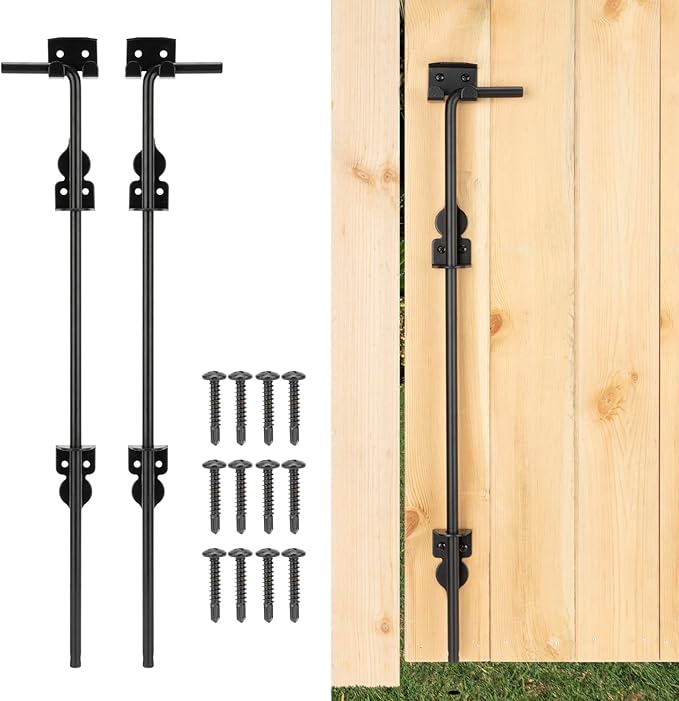 36" Cane Bolt Heavy-Duty Drop Rod for Gate, Gate Ground Latch for Wooden Fences Metal Gates Doors, Metal Gates Doors Stopper for Gate Ground, Wrought Iron Gate Latches, Black Finish(2 Pack)