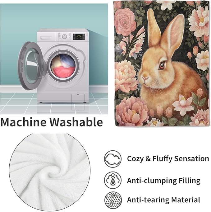 Bunny Blanket, 40"x50" Rabbit Flannel Fleece Throw for Kids & Adults, Ultra-Soft and Warm Home Decor Blanket, Bunny Gifts