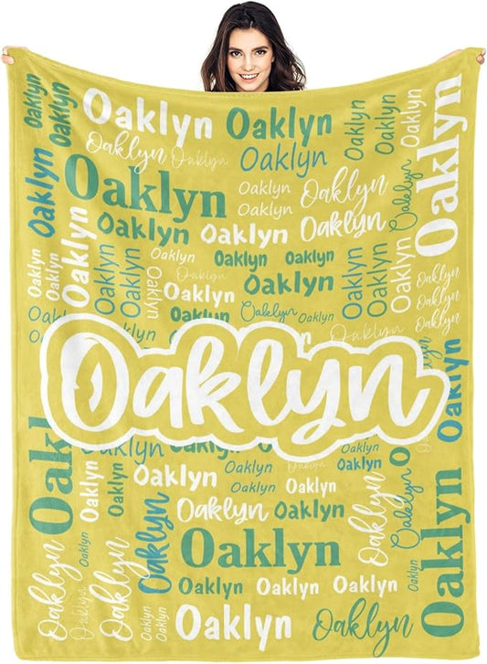 Custom Blanket with Name Personalized Blankets for Kids Adult Boys Girls Flannel Monogrammed Customized Blankets Throw (50''x60'')