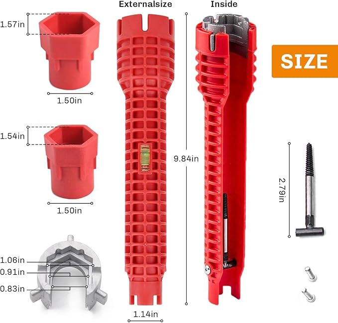 8 in 1 Faucet Wrench Tool, Water Pipe Wrench with Comfortable Grip, Tap Spanner for Tight Space, Multi-Functional Tap Spanner Set for Sink, Bathroom and Kitchen Plumbing Repair