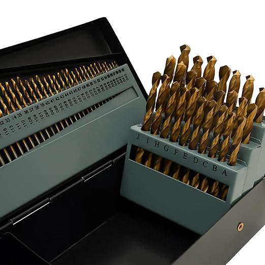 Cobalt Drill Bit Set, 115Pcs High Speed Steel Bits (1/16''-1/2''), Sharp Cutting Edge, Clear Numbers, for Hardened Steel Fractional