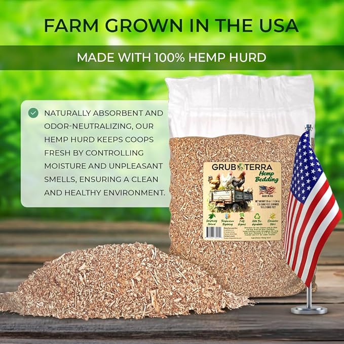 GrubTerra Ultra Premium Hemp Bedding for Chicken Coop Heater 3.2 Cu Ft - Litter Nesting Box Pads, Hamster, Mice, Guinea Pig, Absorbent, Dust-Free, Suitable for Poultry and Small Pets, 100% Natural