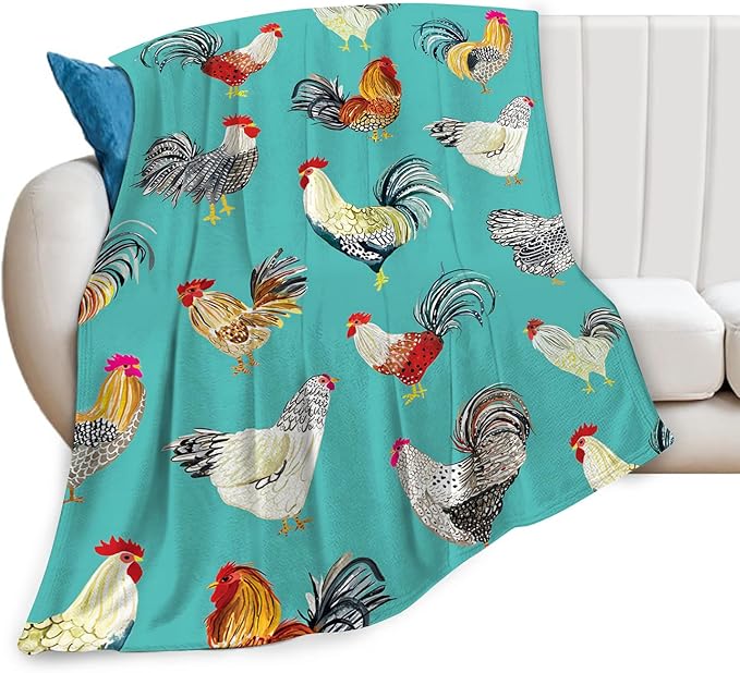 Farmhouse Chicken Blanket Ultra Soft Cozy Farm Rooster Throw Blanket Fleece Fuzzy Plush Bedding Country Chicken Gifts for Women Girls Kids Adults 80"x60"