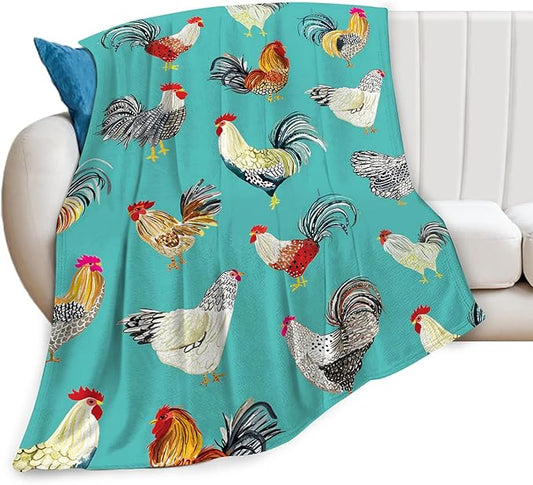 Farmhouse Chicken Blanket Ultra Soft Cozy Farm Rooster Throw Blanket Fleece Fuzzy Plush Bedding Country Chicken Gifts for Women Girls Kids Adults 60"x50"
