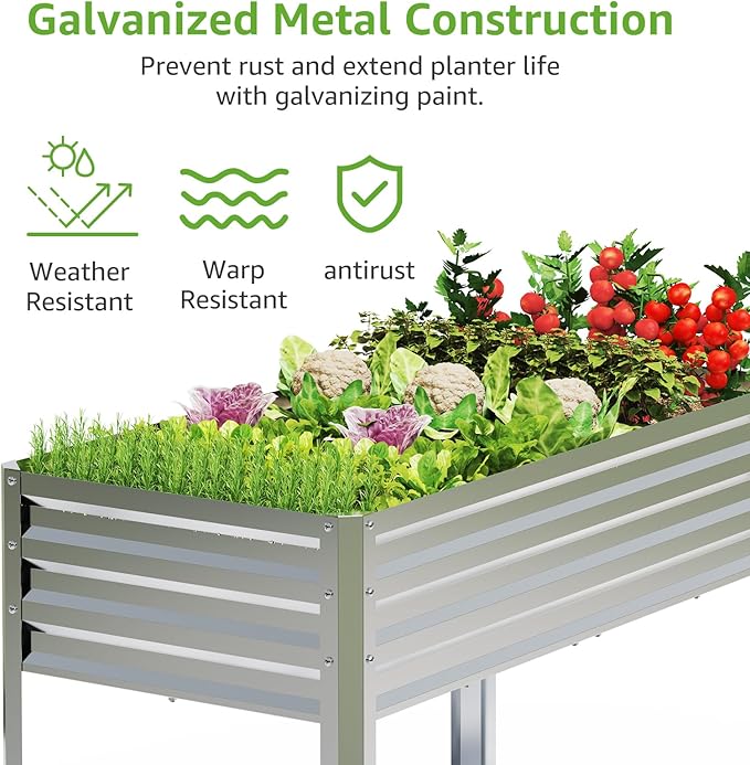 6x2x1ft Large Raised Garden Bed with Legs Galvanized Outdoor Elevated Planter Box Stand Up Metal Flower Beds for Patio