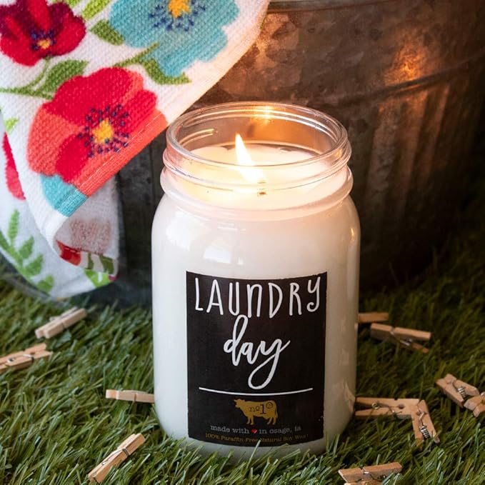Milkhouse Candle Company, Farmhouse Collection, 13 Ounce Mason Jar, Laundry Day