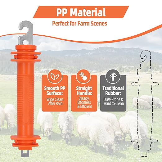 6 Pcs Electric Fence Handle - Heavy Duty Insulated Gate Handle with Spring Hook, High-Visibility Orange for Livestock & Garden Fencing