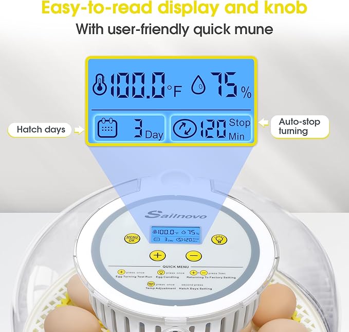 18 Egg Incubator,Automatic Turning,Egg Candler,Air Vent, Hatching Chicken Duck Quail Bird,Poultry Incubator for Hatching Chick (Grey-Yellow)