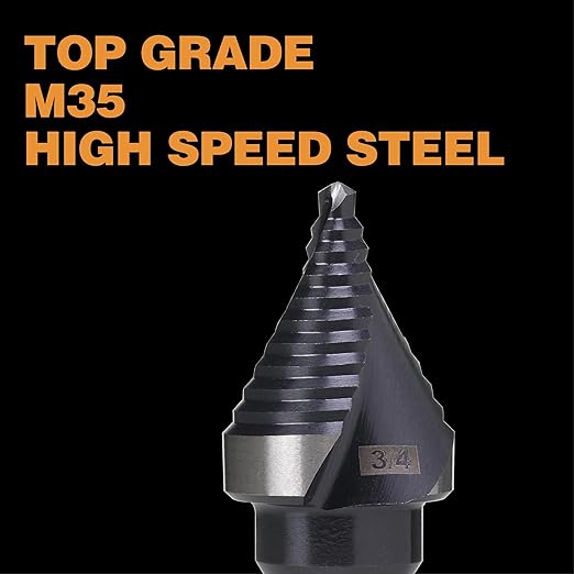 M35 HSS 3/4 Inch Step Drill Bit, Single Size Unibit with Double Spiral Flutes for Drilling Small Holes on Stainless Steel, Metal, Wood, Plastic
