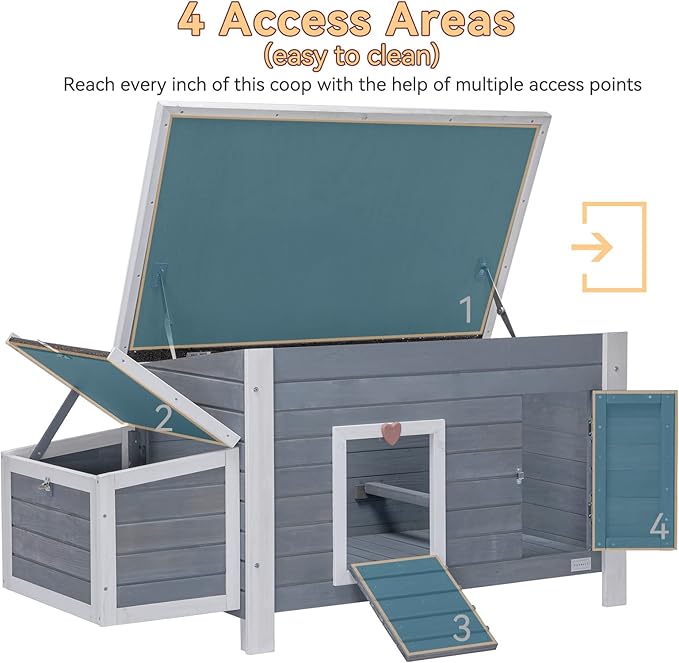 Petsfit Large Chicken Coop with Upgraded Perches, Wooden Outdoor Chicken Cage with Large Nesting Box, Weatherproof Open Asphalt Roof &Removable Bottom, Duck House, Rabbit Hutch