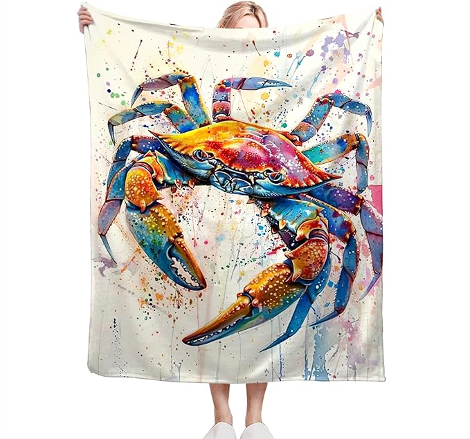 Crab Blanket Colorful Cosatal Ocean Crab Throw Blanket Soft Warm Cozy Fuzzy Plush Gifts for Girls Women Lightweight Fleece Flannel Stuff Decor Gift for Kids Adults 80"X60"