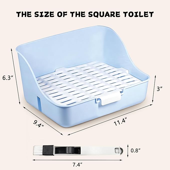Large Rabbit Litter Box Bunny Potty Plastic Square Training Corner Litter Box, Bedding Toilet for Adult Ferret Hamster Guinea Pig, 11.4" L x 9.4" W x 6.3" H High Sided Pet Litter Tray