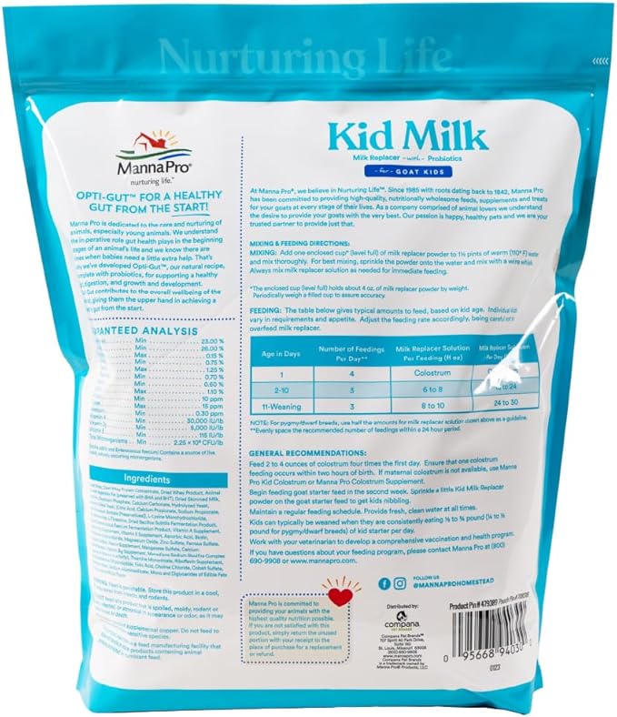 Manna Pro Goat Kid Milk Replacer - High in Protein to Support Growth - Powered by Opti-Gut™ to Support Gut Health & Digestion - Easy-To-Mix Formula - 8 Pounds