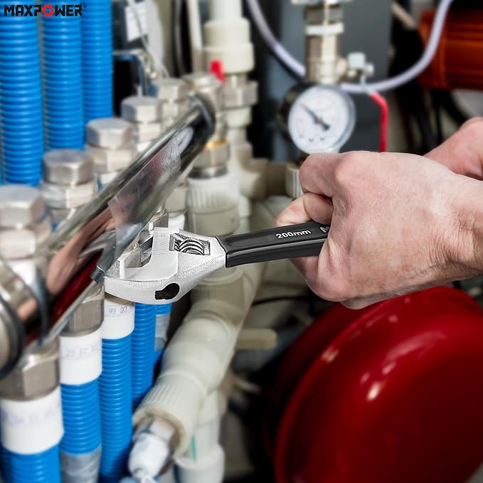 MAXPOWER Adjustable Wrench Set, 3-Piece Adjustable Wrenches 6-inch, 8-inch, 10-inch, Metric & SAE Scales, Extra-Wide Jaw and Soft Grip Wrench Set