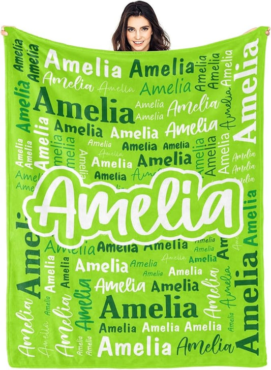 Custom Blanket with Name Personalized Blankets for Kids Adult Boys Girls Flannel Monogrammed Customized Blankets Throw (60''x80'')