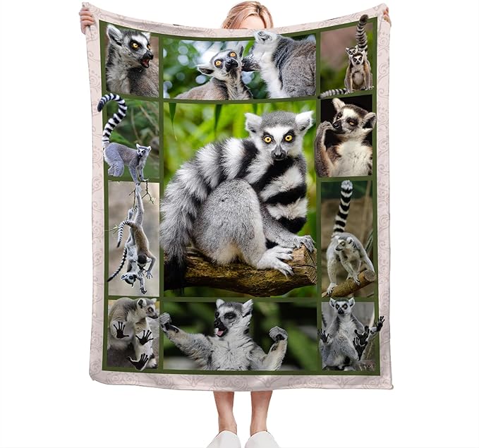 Lemur Blanket Gifts for Girls Boys Soft Warm Plush Wild Animal Lemur Throw Blanket Flannel Fleece Fuzzy Blankets for Kids Lover Bed Couch Living Room Decor 50"X40"