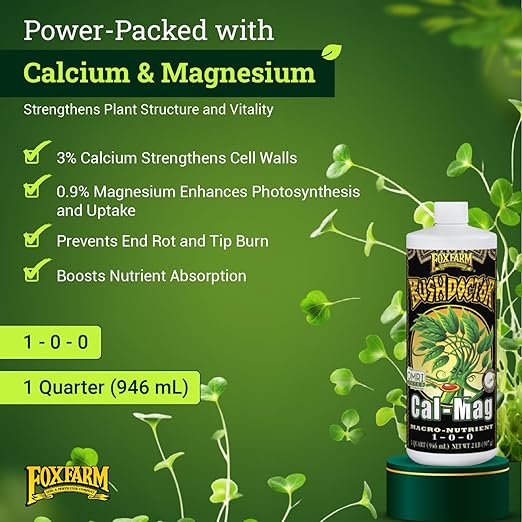 FoxFarm BushDoctor Cal-Mag - Liquid Calcium & Magnesium Supplement, Prevents Blossom End Rot & Tip Burn - Formula with 3% Calcium, 0.9% Magnesium for Gardening- NPK 1-0-0 (Quart)