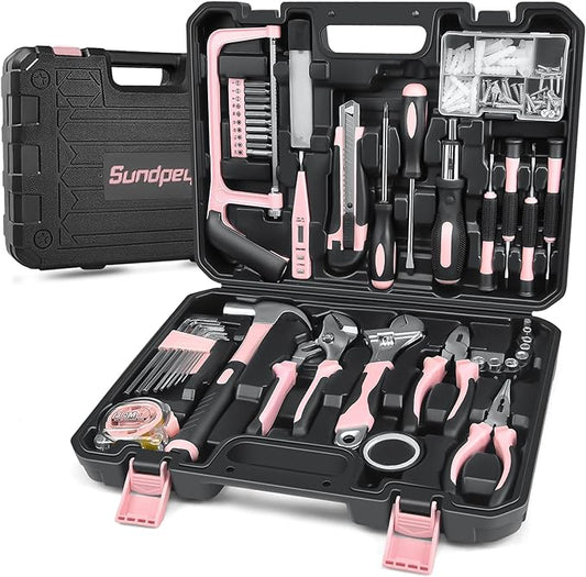 Sundpey Home Tool Kit 148-Pcs - Household Starter Basic Hand Repair portable Tool Set with Case & Ratcheting Screwdriver & Hex Key & Pliers & Wrench & Voltage Tester & Water Pump Plier for Women