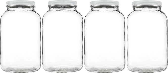 Large Glass Jars 1 Gallon – 4 Pack Wide Mouth Mason Jars with Airtight Metal Lids – Made in USA – Gallon Jars for Fermenting, Pickling, Canning, Water Glassing Eggs, Sourdough Starter & Storage