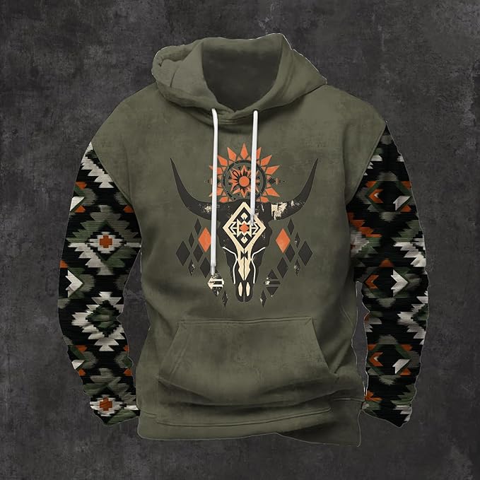 Mens Hooded Sweatshirt Vintage American Element Long Sleeve Fall Hoodie Classic Drawstring Front Pocket Pullover