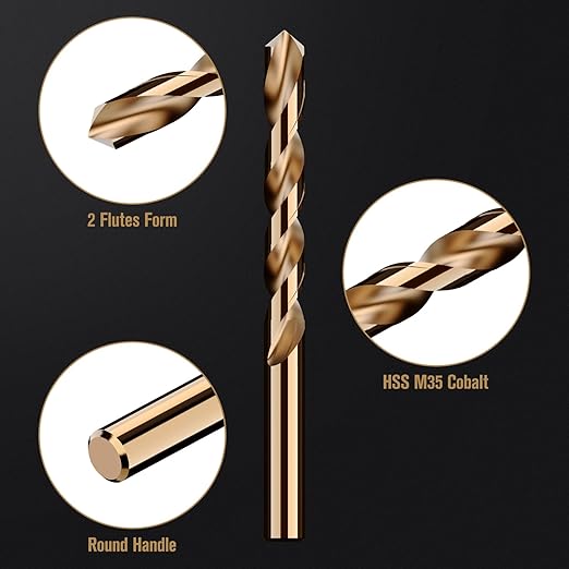 Cobalt Drill Bit Set, 100Pcs M35 High Speed Steel Jobber Length Drill Bit Kit for Hardened Metal, Stainless Steel, Cast Iron, Wood and Plastic, with Index Storage Case, 3/64"-3/8"