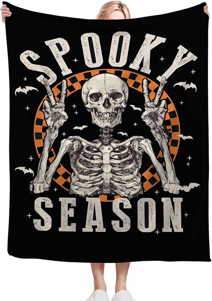 Gothic Skull Halloween Blanket, Skeleton Bones Throw Blanket, Hippie Fuzzy Plush Blankets Ultra Soft for Skull Lover Gift Kids Teens Women Men Girls Boys Stuffed Decor for Bedding Sofas Couch 50"X40"