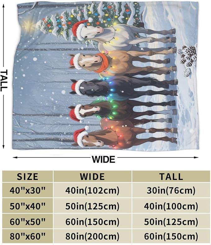 Christmas Horse Blanket, Soft Plush Fleece Animal Throw Blanket - Cozy Warm Stuffed Blankets Bedding Horse Gifts for Women Girls Kids Adults 40"X50"