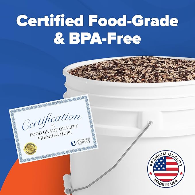 ePackageSupply White 5-Gallon Bucket with Lid | Made in USA | Food Grade | Heavy-Duty Extra Durable Plastic Bucket | Multi-Use Food Grade Buckets with Lids | Easy Stack and Store | BPA Free | 1 Pack