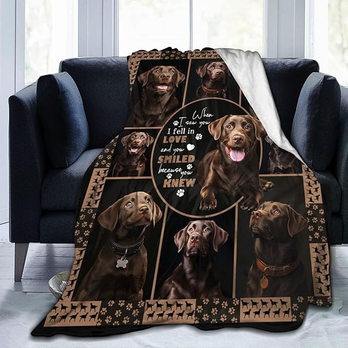 Labrador Blanket Gifts for Girls Boys Chocolate Lab Dog Lovers Throw Blankets Cozy Plush Fleece America Flag Flannel Fuzzy 80"X60"