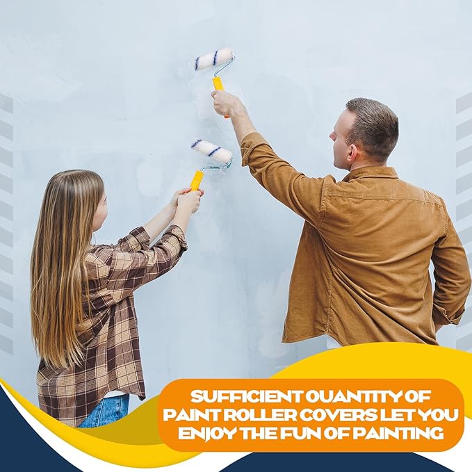 Nuogo 150 Pcs 4 Inch Mini Paint Roller Cover 1/2" Nap Small Microfiber Roller Covers Home Repair Tools House Household Supplies Kit(Blue)