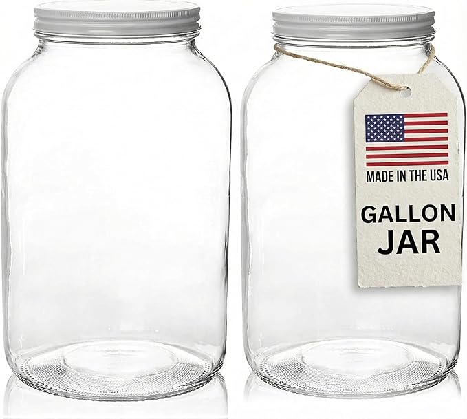 kitchentoolz Gallon Jar 1 Gallon Glass Jar with Lid – Wide Mouth Large Glass Jar for Fermenting, Pickling, Canning, Water Glassing Eggs, Kombucha, and Food Storage – BPA-Free, Made in USA (2-Pack)