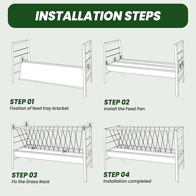 Hay Feeder Goat, 84 Gallon Large Capacity Goat Hay Feeder, Hay Rack for Goats, Sheep, Horse, Detachable Grain Tray, Easy Assembly in Farm (Galvanized Steel)