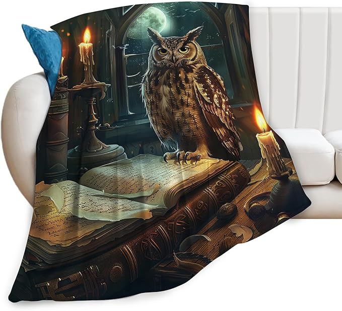 Owl Blanket Owls Gifts for Women Girls Book Throw Blanket Cozy Plush Fleece Flannel Lightweight Fuzzy Party Blankets for Bed Decor 60"X50"